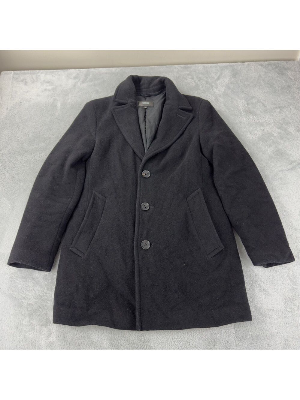 Mackage Men's Size Medium/38 EU Black Wool & Cashmere Blend Dillon Coat Winter